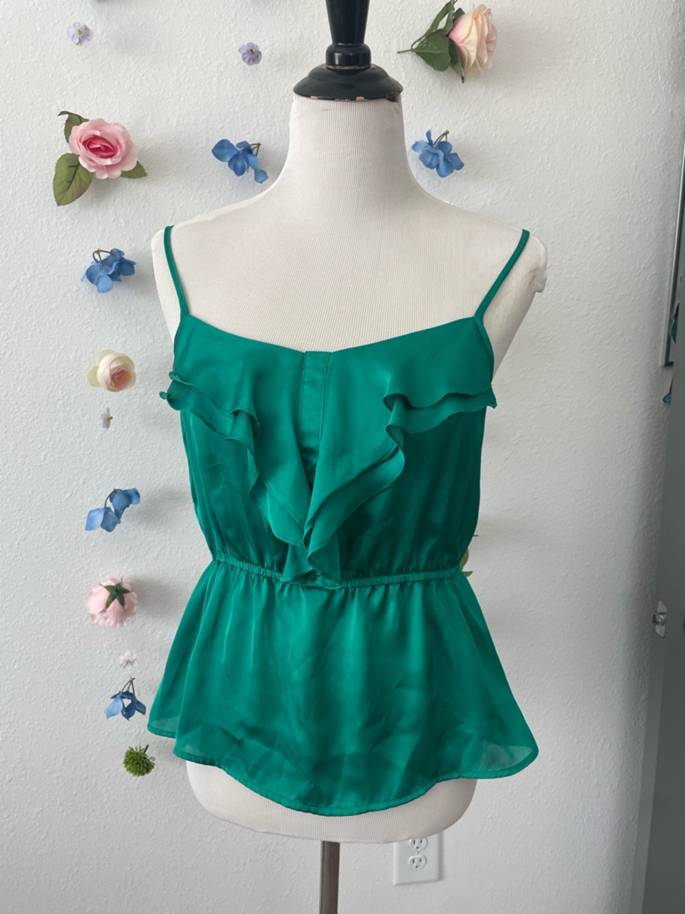 Green Ruffle Peplum Cami Top - Women
